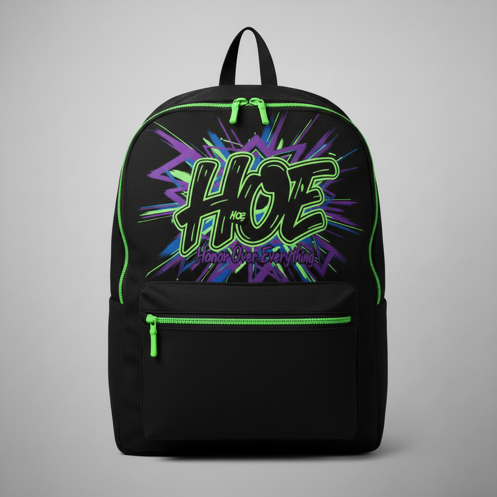 H.O.E Book Bag - Purple with Green Outline