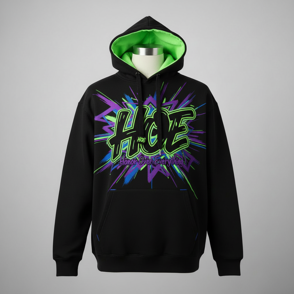 H.O.E Hoodie - Green & Blue Double Outline